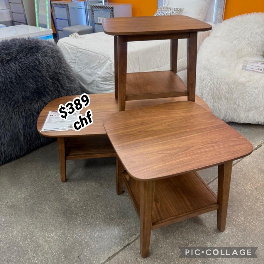 Mid Century Modern Walnut 3 Piece Coffee Table Set  // December Sale