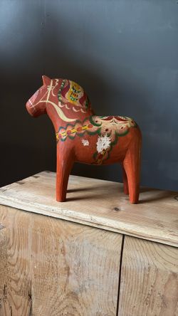 Wooden Horse Sculpture Folklore Painted Pony 8” Original Vintage Dala Horse, hand-carved and painted in Sweden in the 1930s, Swedish Dala, Scandi