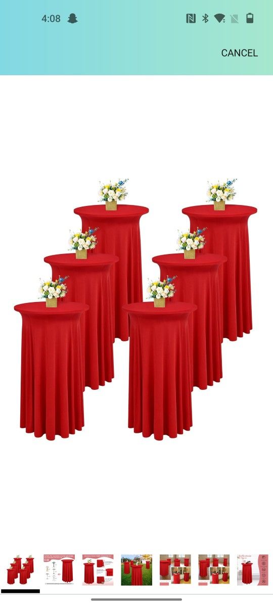 Packs Round Cocktail Table Skirt 24"x 43" Spandex Stretch Cocktail Table Cloths with Wavy Skirt, Spandex Fitted High Top Table Covers for Wedding Part