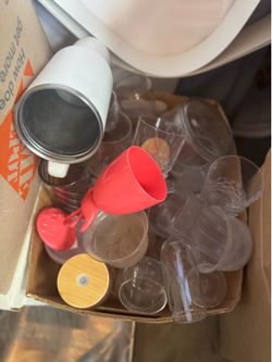 Box of wine glasses, cups, etc