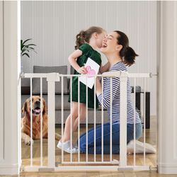 OTTOLIVES Metal Baby Gate Pet Gate 27-40 Inch Extra Wide Pressure Mounted Dog Gate for Stairs & Doorways Baby Gate with Door Walk Through Easy Step NO