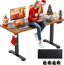 farexon Electric Standing Desk Adjustable Height, 55 x 24 Inch Sit Stand up Desk with Large Mouse Pad, 2 Metal Hook,4 Wheels,4 Memory Preset Heights H
