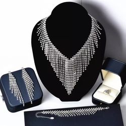 Bridal Necklace Set Cocktail Jewelry Combo Silver