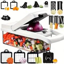[Vegetable Slicer] 1 Set, 15in1, Vegetable Chopper, Multifunctional Fruit Slicer, Manual Food Grater, Vegetable Slicer, Cutter With Container, Onion M