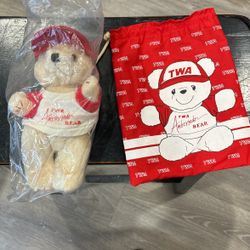 Vintage TWA Ambassador Teddy Bear With Bag Stuffed Animal Rare 