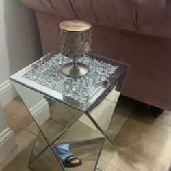 Small Glass Mirror End Table