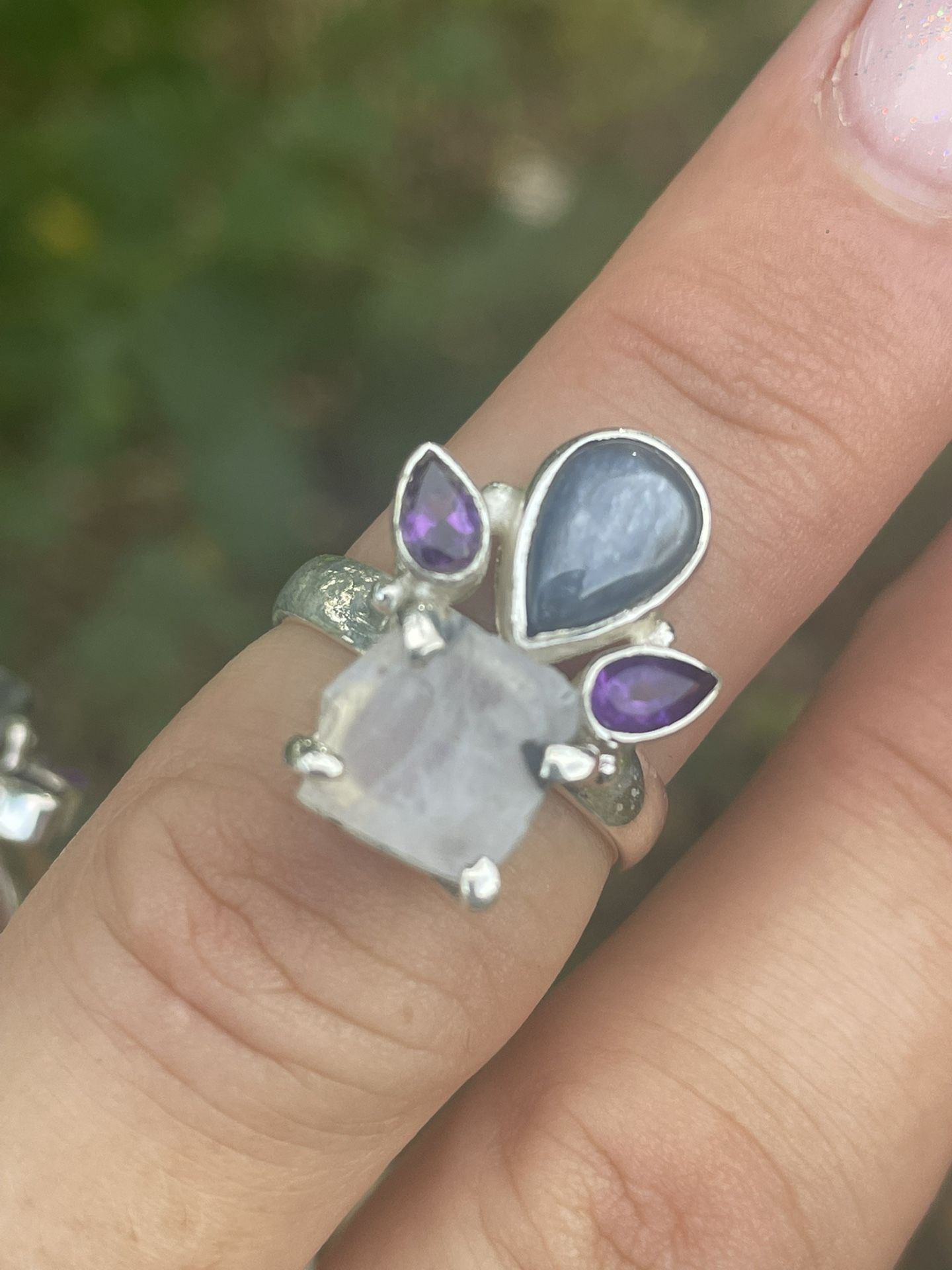 Moonstone And Amethyst Ring