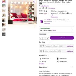 Vanity Mirror with Bluetooth Speaker and Lights, Hollywood Mirror with 15 Bulbs 3 Color Modes USB