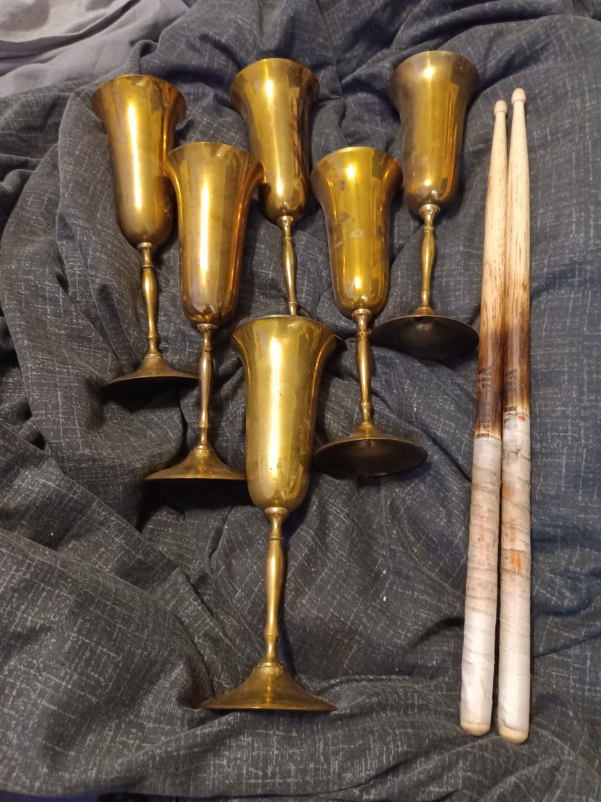 Vintage Solid Brass Wine Glasses, Champagne Glass, Brass. for Sale