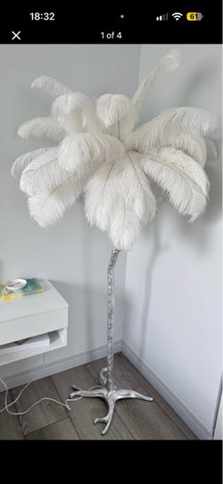 Tall White Ostrich Feather Floor Lamp