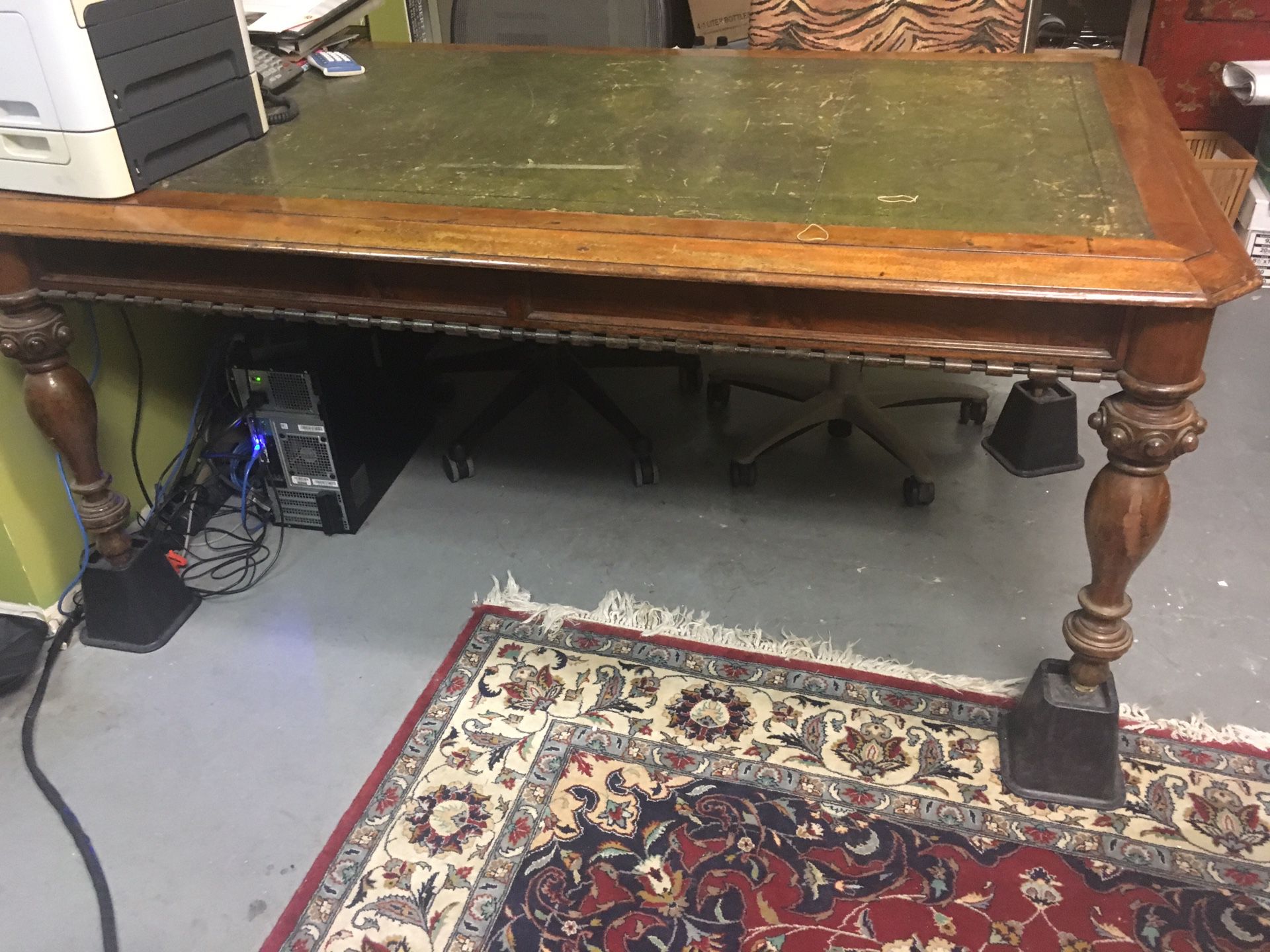 Antique leather top table