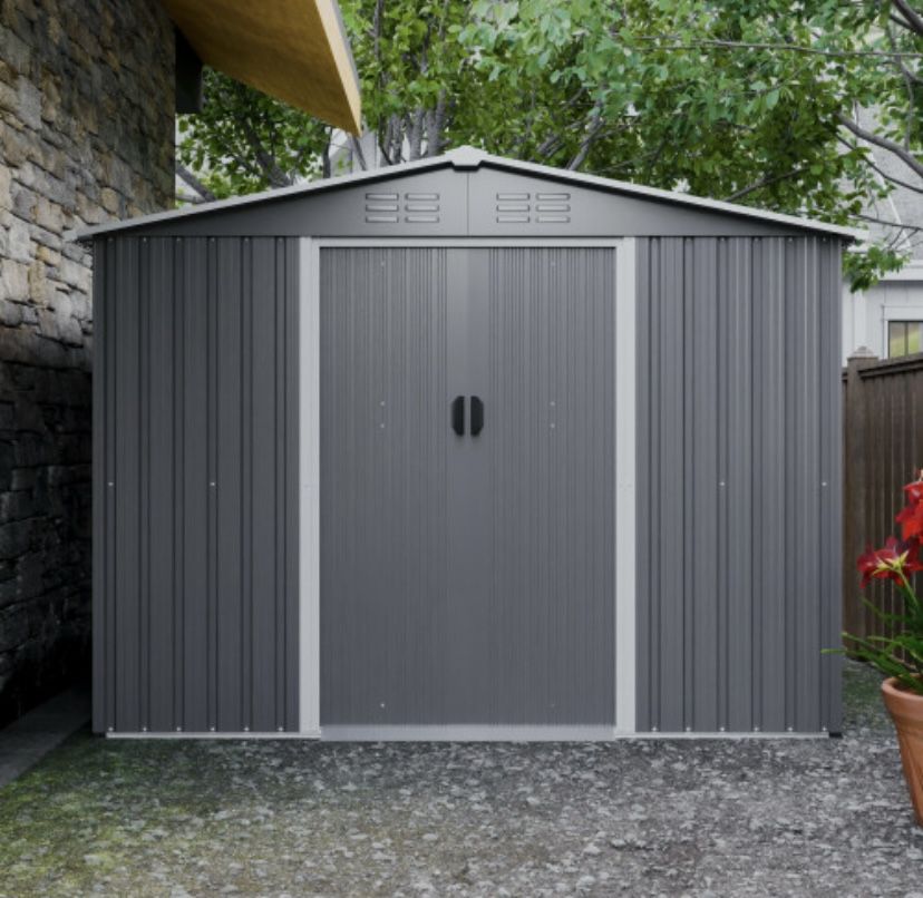 New in Box 8 x 6 FT Outdoor Storage Shed with Lockable, Metal Shed for Garden, Patio, Lawn, Backyard