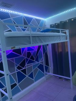 Loft Bed Twin Size with Ladder and Guardrail,Metal Twin Loft Bed for Kid/Teen
