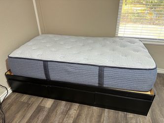 Twin size bed with mattress  & storage drawers