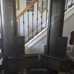 Martin Logan 5.1 Home Theater System . It comes with two Floor Aeon Speakers , Martin Logan Cinema Center speaker, one Matin Logan Grotto Subwoofer,  