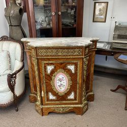 Ornate Gold Leaf Cabinet, White Inlay with Marble top, Made in Spain