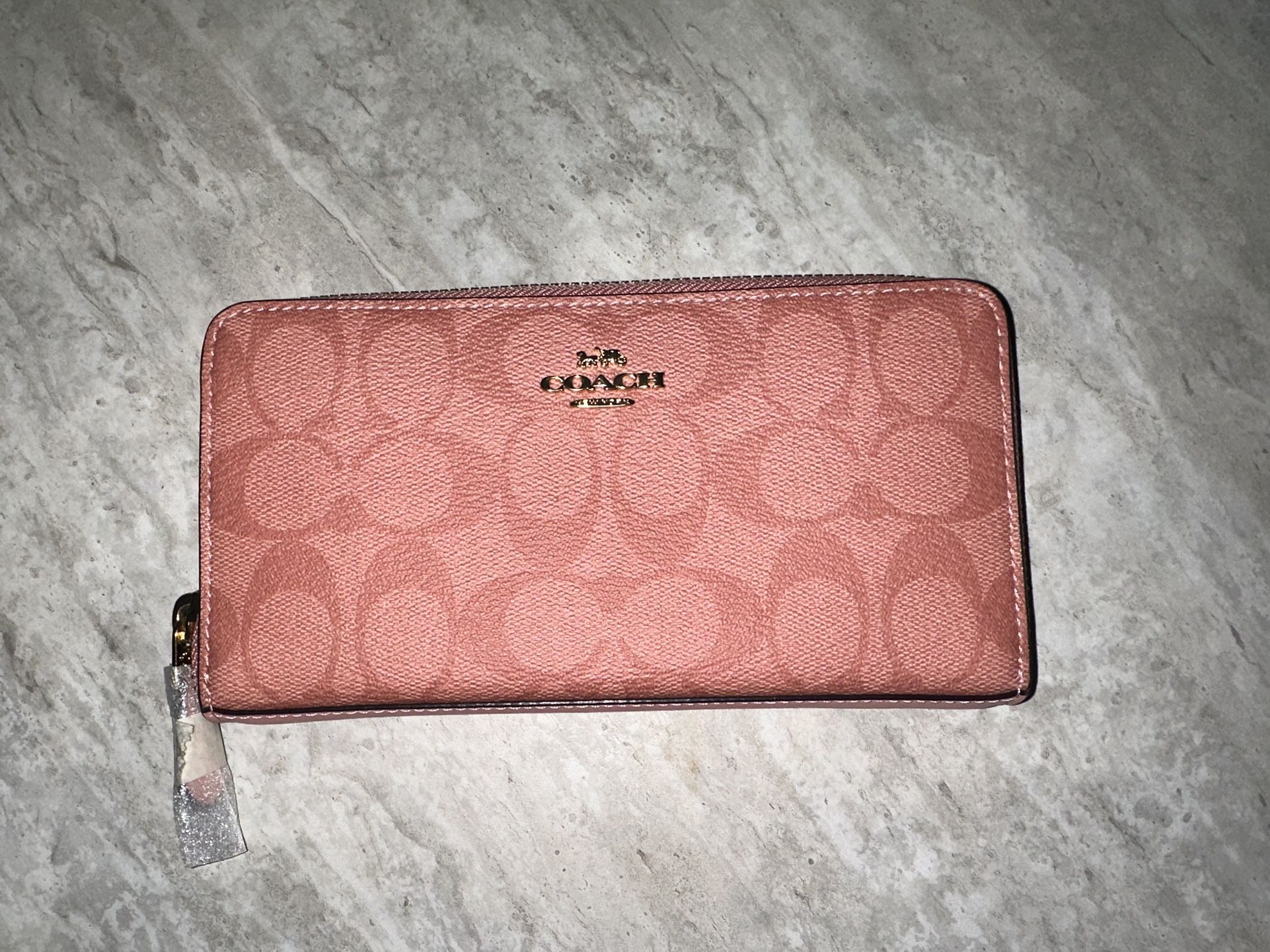 NEW Coach Signature Zipper Wallet In Pink