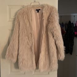 H&M Fake Fur Jacket In Pale Pink