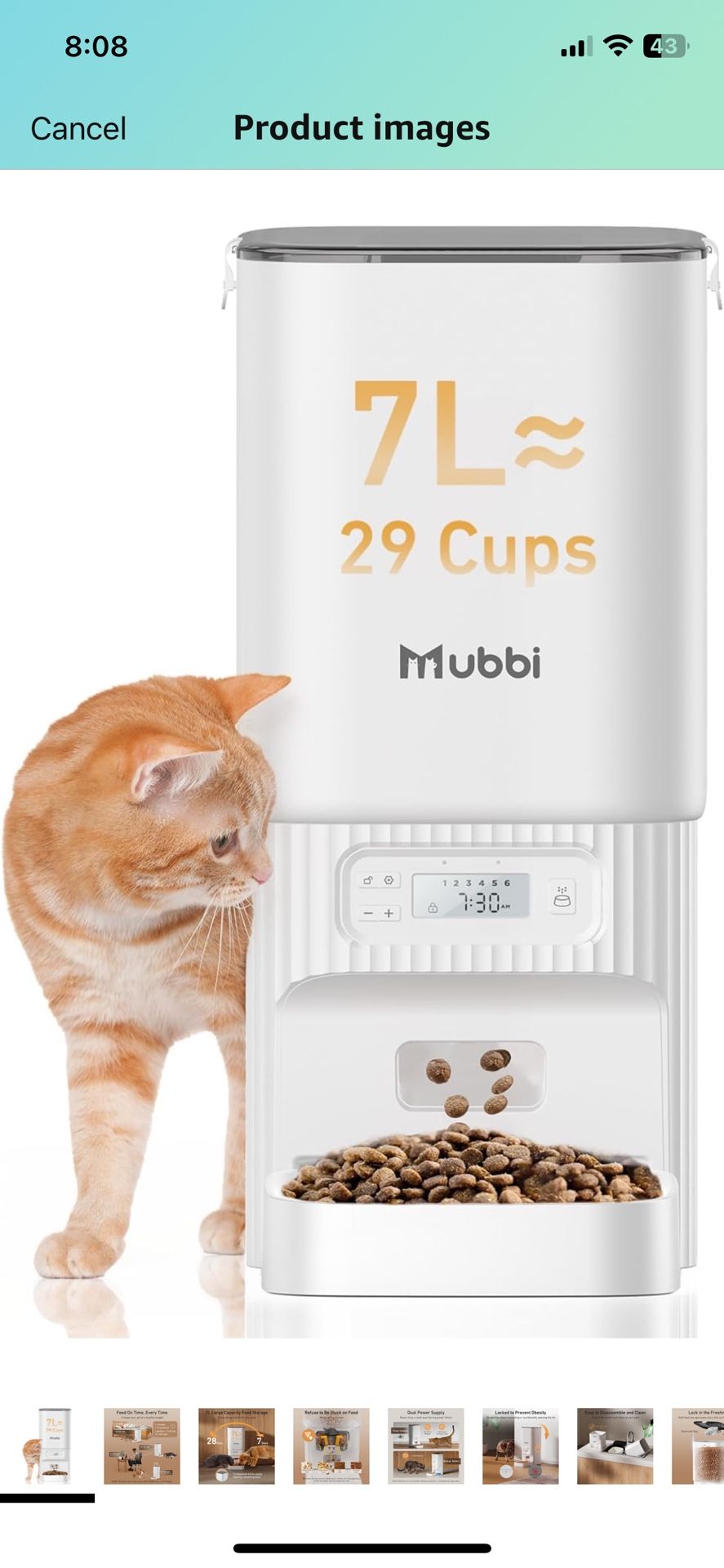 Automatic Cat Feeder, 7L Automatic Dog Feeder with Desiccant Bag, 1-6 Meals Ideal for Multiple Pets, Dual Power Supply, Keep Food Fresh, Detachable Wa