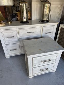 White Wood Dresser and Nightstand Set