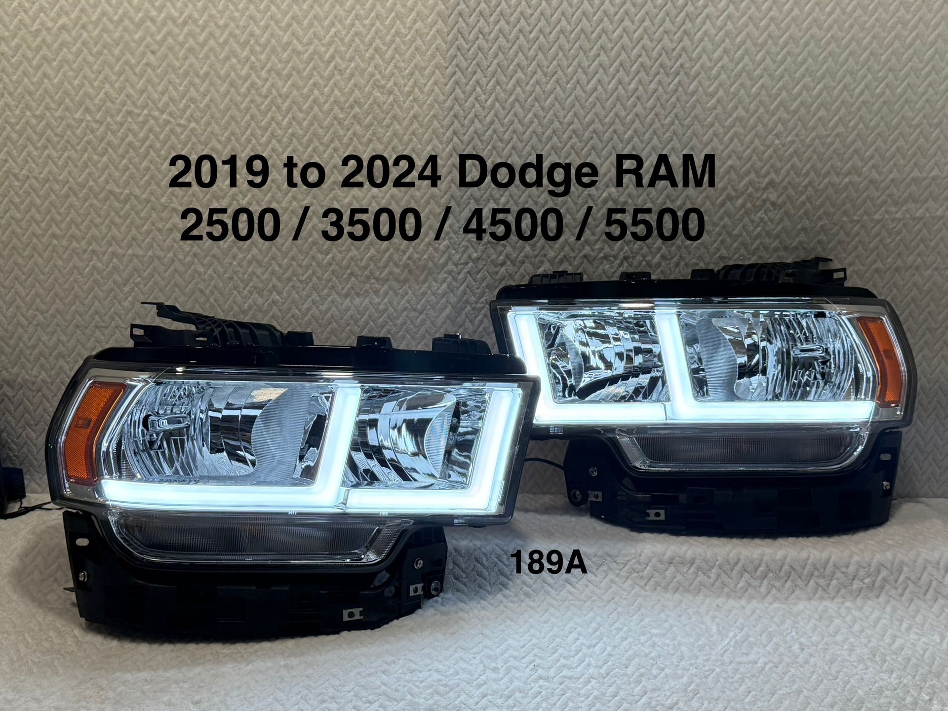 New……2019 to 2024 Dodge RAM 2500 / 3500 / 4500 / 5500 LED Bar Factory Style Headlights Animated (Chrome Housing/Clear Lens)