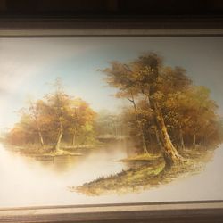 Moncrief - Large Framed Oil Landscape On Canvas 