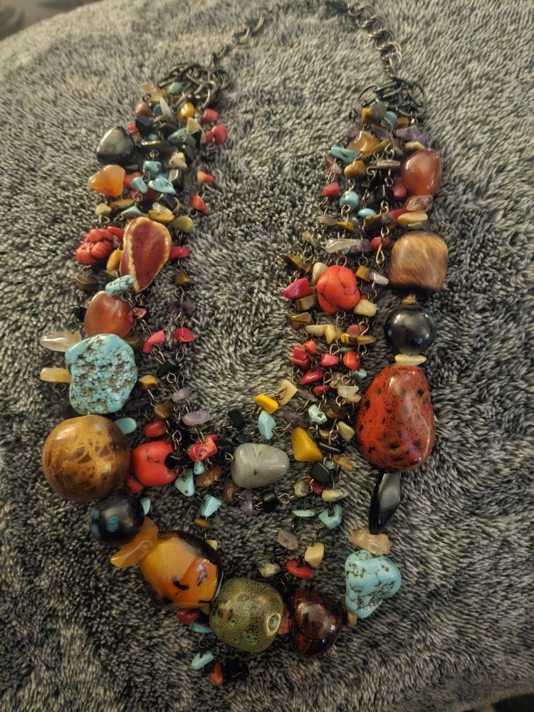Chunky Multi Strand, Multi Variety Of Semiprecious Stones, All Sizes. Unique Piece!