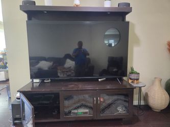 Dark Wood Entertainment Center with Hutch