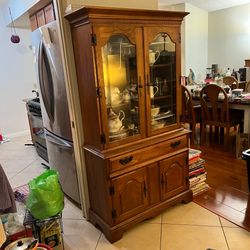 Traditional Solid Wood China Cabinet Hutch - 2 piece