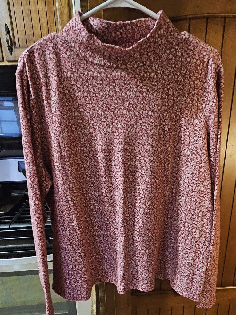 XXL Croft & Barrow women's long sleeve Floral Red / White shirt