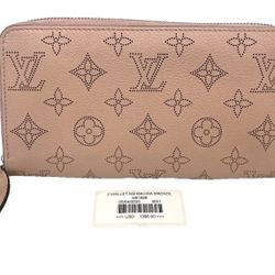 Auth Louis Vuitton M61868 NM Mahana Magnol Pink Zippy Wallet