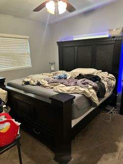 King Size Bed, Mattress and Night Stand