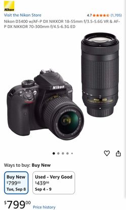 Nikon D3400 w/AF-P DX NIKKOR 18-55mm f/3.5-5.6G VR & AF-P DX NIKKOR 70-300mm f/4.5-6.3G ED