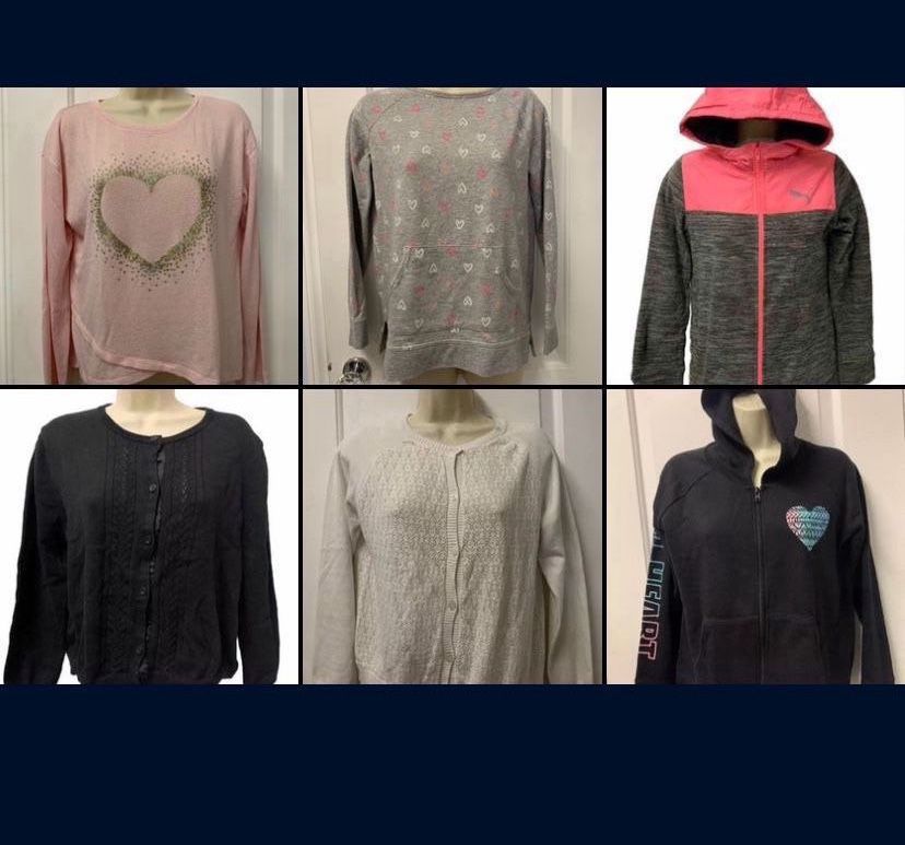 Lot Of 6 Girl Sweaters Just For $25 Total Youth Size 14-16 XL Sweaters Hoodie Fleece Jacket Knit Cardigan Black White Pink Gray