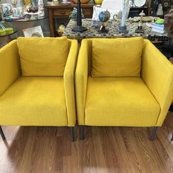 Pair of Yellow IKEA EKERÖ armchairs