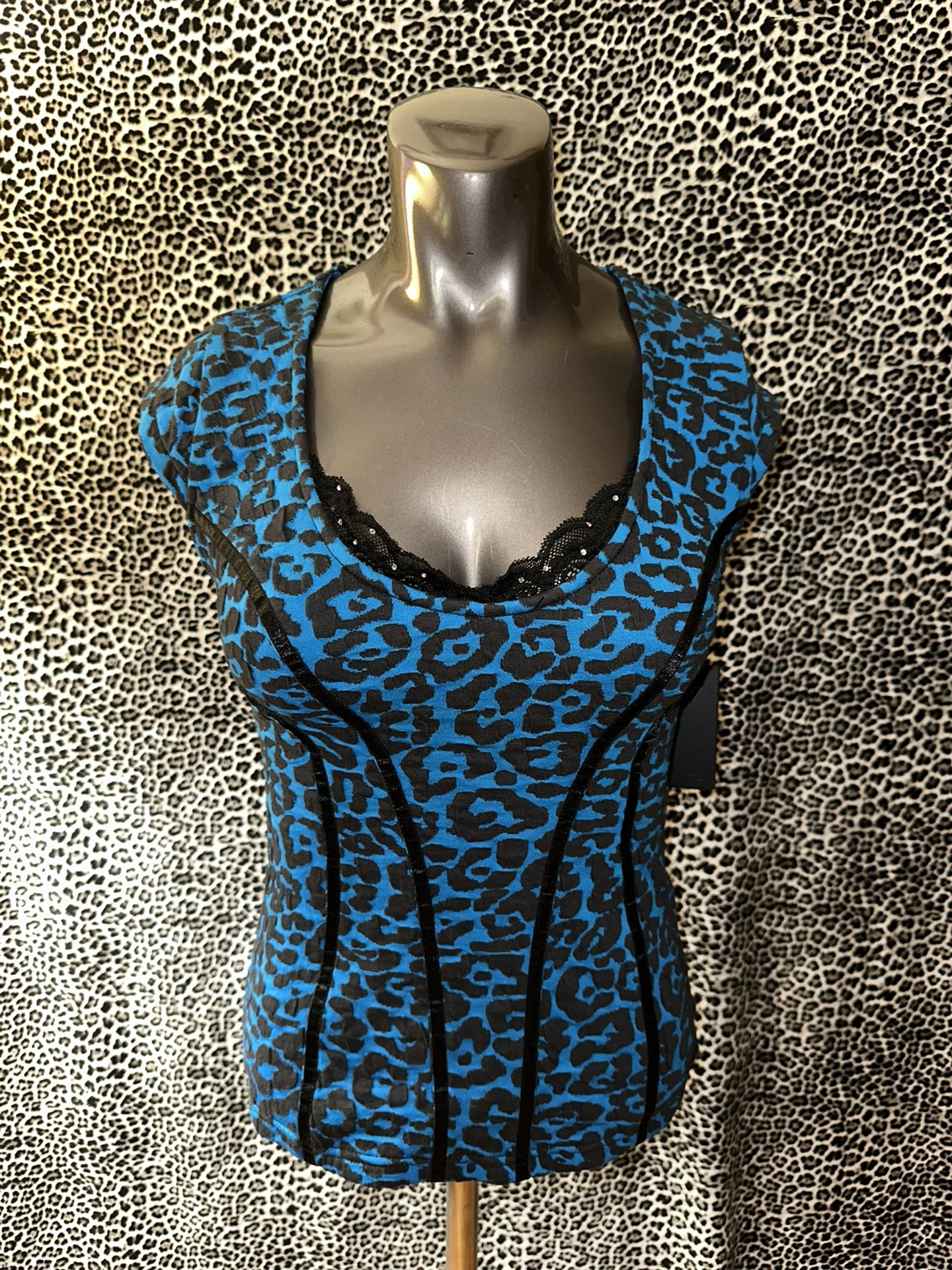 Animal Print Corset Type Short Sleeve With Rhinestones Top Size S
