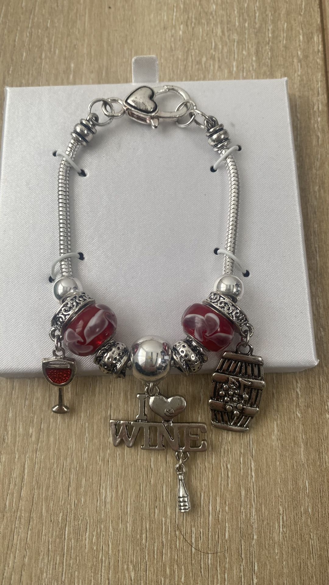 Red and Silver Wine-Themed Charm Bracelet