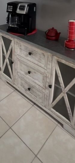Rustic White Wooden Coffee Bar Cabinet