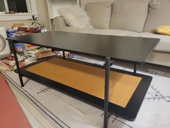 Modern Black & Rattan Coffee Table