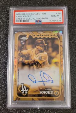 PSA 10 Gem /199 Rc on card Auto Andy Pages 2024 Topps Gilded Chrome Cast in Gold
