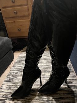 Black Patent leather Thigh-High Stiletto Boots