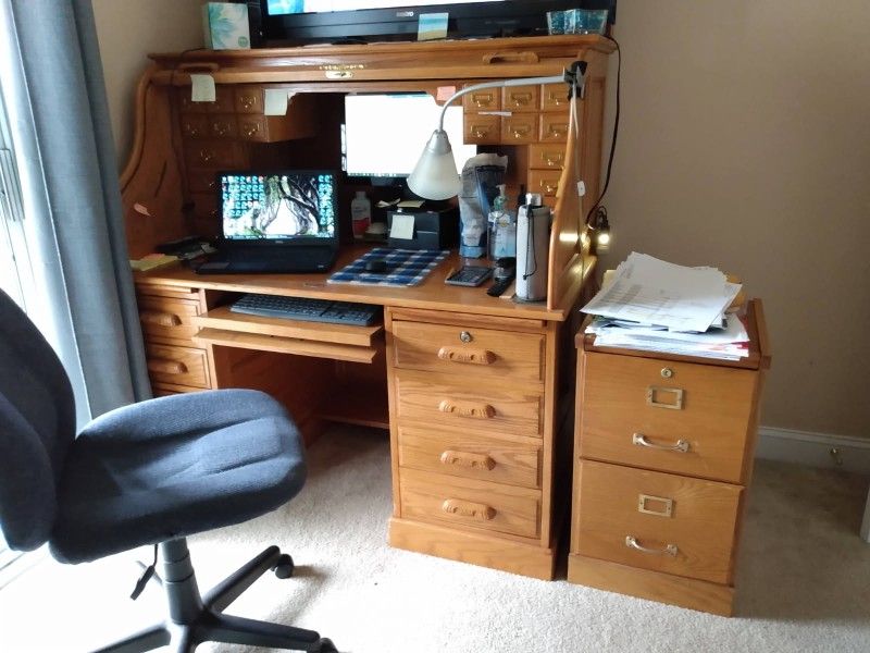 Oak Roll Top Computer Desk