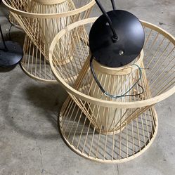 3 wood / Polynesian/ Hawaiian style wood pendant lamps. Excellent condition and easy to hang. All 3 for $100