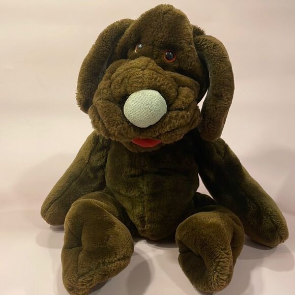 Vintage Wrinkles The Dog Hand Puppet Plush Stuffed Ganz Chocolate Brown 1981 18"