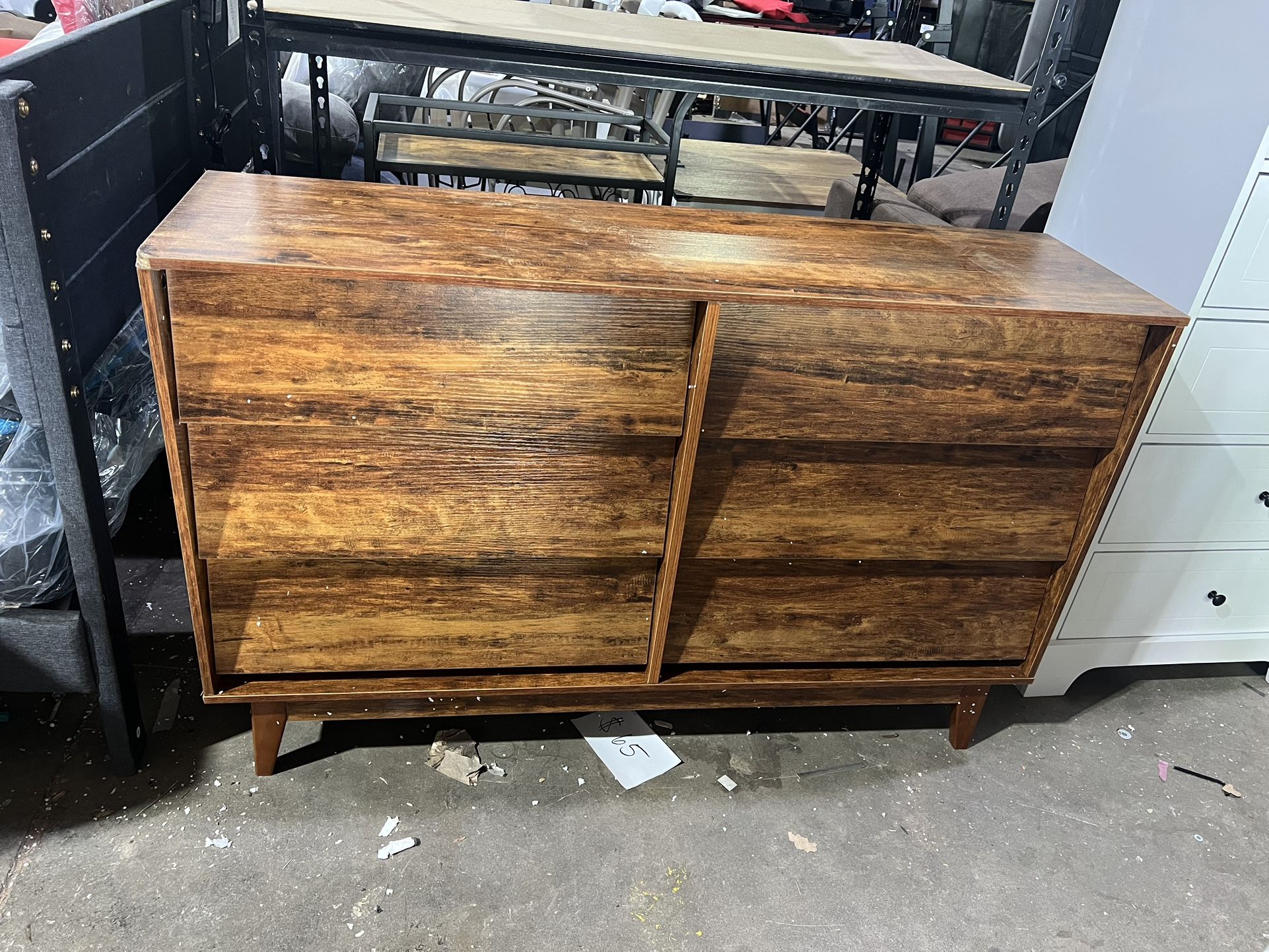 New [Damages]6 Drawer Double Vanity Retro Style with Angled Design Multi Functional Makeup Table Space Saving Storage Ideal for Bedroom Nursery Playro