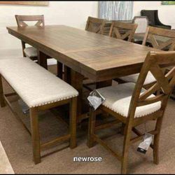 Brand New 🎊Ashley Counter Height Dining Table And 4 Barstools And Bench✅ Dining Room🚚 Fast Delivery