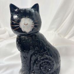 🐈‍⬛ Black Ceramic Folk-Art Cat Figurine — 10.5” 