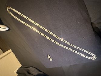 Silver Chain, And Diamond Earrings