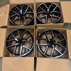 Set of 19" Inch AMG Style Staggered Wheels 19x8.5/9.5 5x112 +45 Black Machine Face Rims New Set of 4
