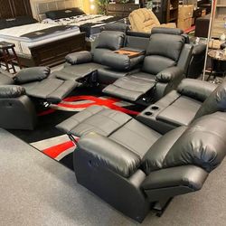 3pcs Black Manual Recliner’s (Sofa- Loveseat- Recliner) 🔥ON SALE🔥  👍FREE FINANCING AVAILABLE❗NO CREDIT CHECK❗ 